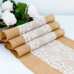Lace burlap table runner